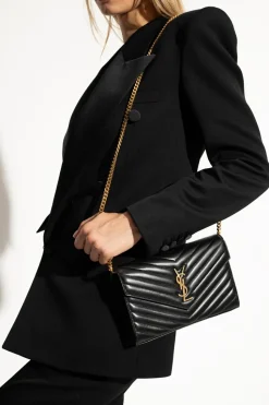 Saint Laurent BLACK ‘Cassandre’ wallet with chain