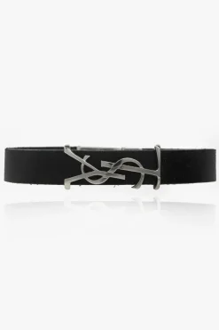 Saint Laurent BLACK Leather bracelet with logo