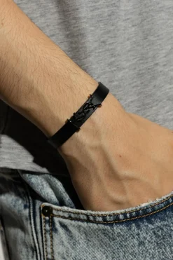 Saint Laurent BLACK Leather bracelet with logo