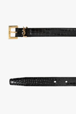 Saint Laurent BLACK Leather belt with logo