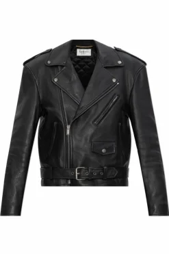 Saint Laurent BLACK Leather jacket with belt