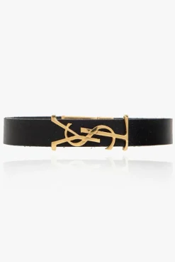 Saint Laurent BLACK Leather bracelet with logo