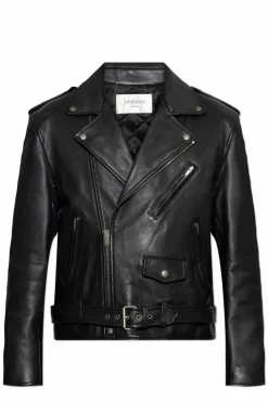 Saint Laurent BLACK Leather jacket with belt