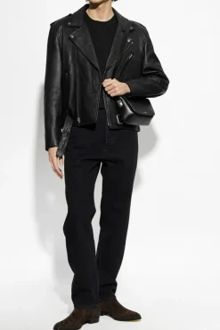 Saint Laurent BLACK Leather jacket with belt