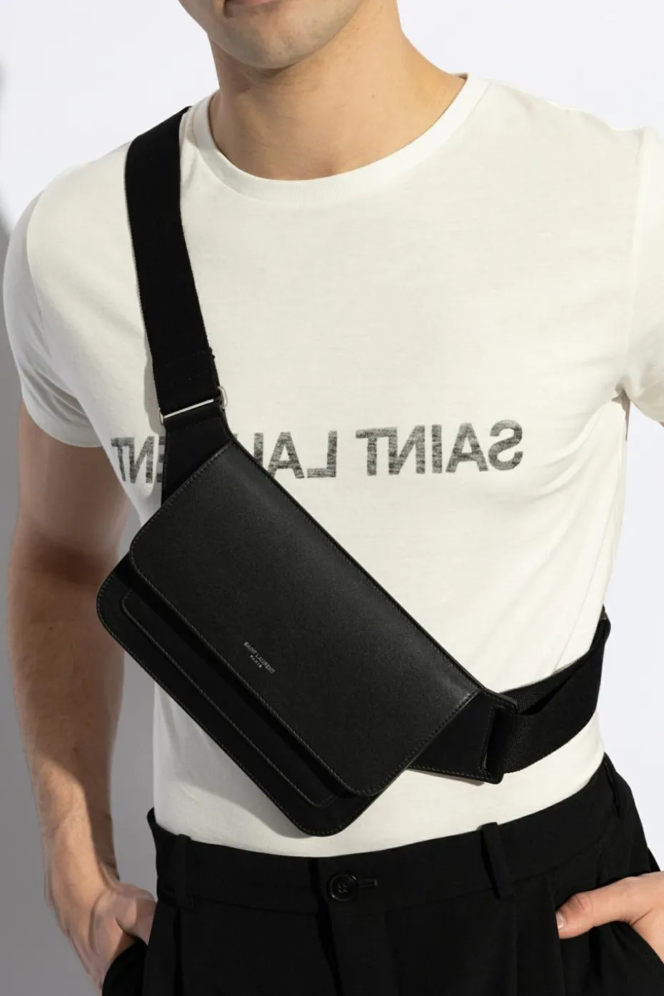 Saint Laurent BLACK Leather fanny pack