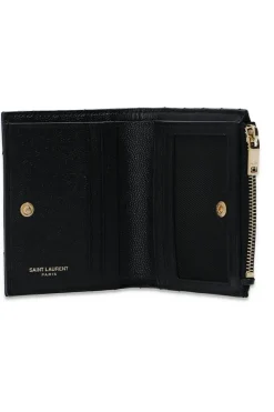 Saint Laurent BLACK Quilted wallet with logo