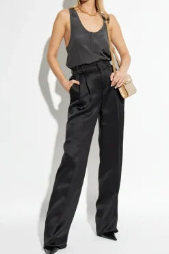 Saint Laurent BLACK Silk high-waisted pants