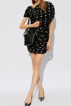 Saint Laurent BLACK Silk dress with polka dot pattern