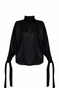 Saint Laurent BLACK Silk top with long sleeves