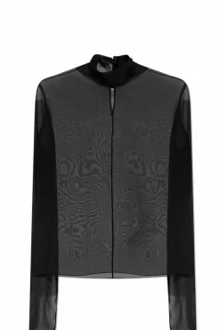 Saint Laurent BLACK Transparent top with long sleeves
