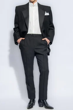 Saint Laurent BLACK Wool pleat-front trousers