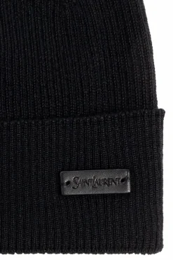 Saint Laurent BLACK Wool beanie with logo patch
