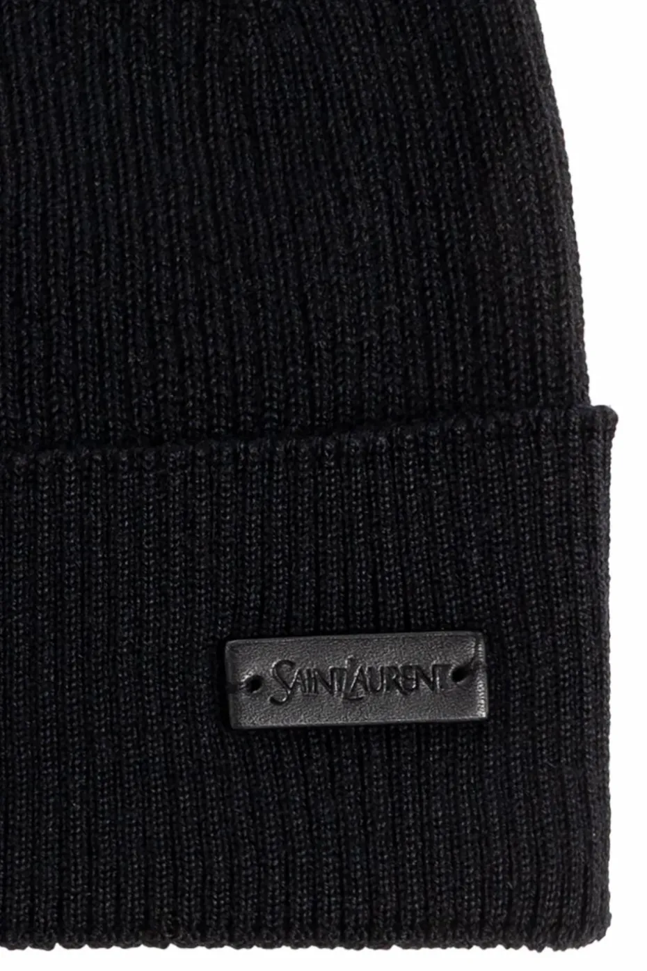 Saint Laurent BLACK Wool beanie with logo patch
