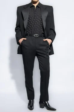 Saint Laurent BLACK Wool pleat-front trousers