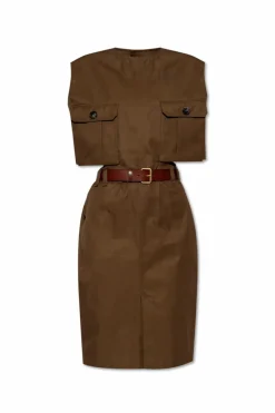 Saint Laurent BROWN Dress with belt at waist