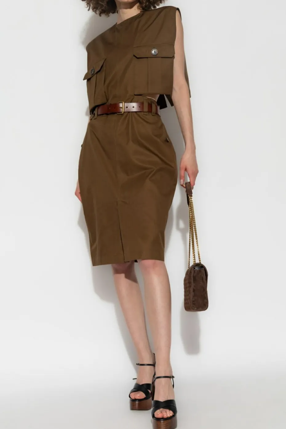 Saint Laurent BROWN Dress with belt at waist