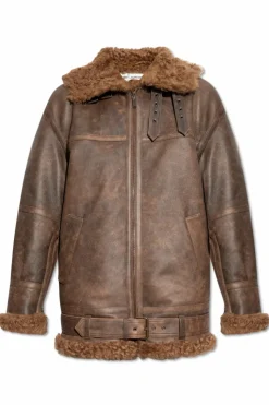 Saint Laurent BROWN Hooded shearling jacket