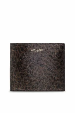 Saint Laurent BROWN Leather wallet with animal motif