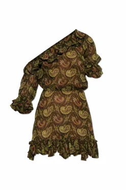 Saint Laurent BROWN Patterned dress with ruffles
