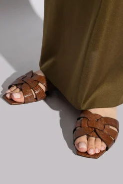 Saint Laurent BROWN Slides with logo