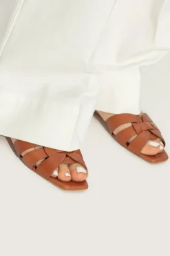 Saint Laurent BROWN ‘Tribute’ leather slides