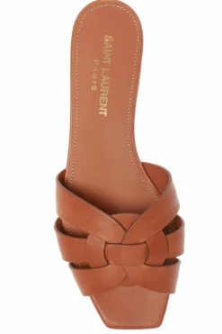 Saint Laurent BROWN ‘Tribute’ leather slides