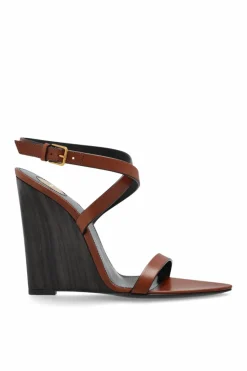Saint Laurent BROWN Wedge sandals Maine Liscio