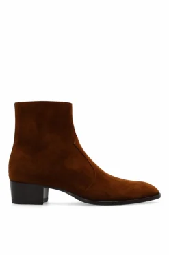 Saint Laurent BROWN ‘Wyatt’ suede ankle boots