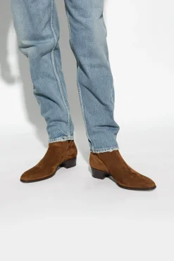 Saint Laurent BROWN ‘Wyatt’ heeled ankle boots