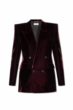 Saint Laurent BURGUNDY Velvet double-breasted blazer