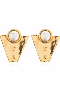 Saint Laurent GOLD Clip-ons with glass pearl