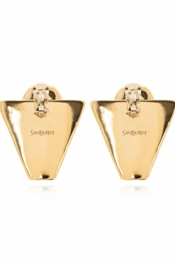 Saint Laurent GOLD Clip-ons with glass pearl