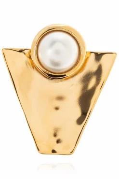 Saint Laurent GOLD Clip-ons with glass pearl