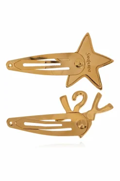Saint Laurent GOLD Hair clips with logo