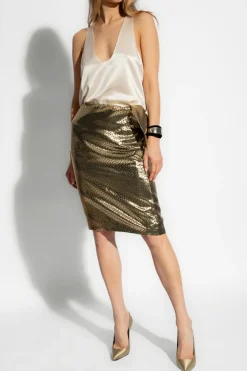 Saint Laurent GOLD Skirt with dotted pattern