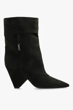 Saint Laurent GREEN āNikiā heeled ankle boots