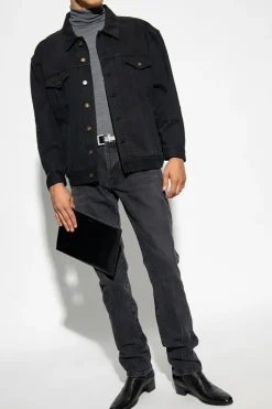 Saint Laurent GREY Wool turtleneck sweater with logo