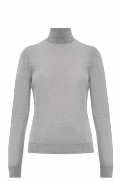 Saint Laurent GREY Wool turtleneck with embroidered logo
