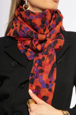 Saint Laurent RED Silk shawl with floral motif