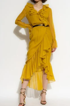 Saint Laurent YELLOW Silk dress with ruffles