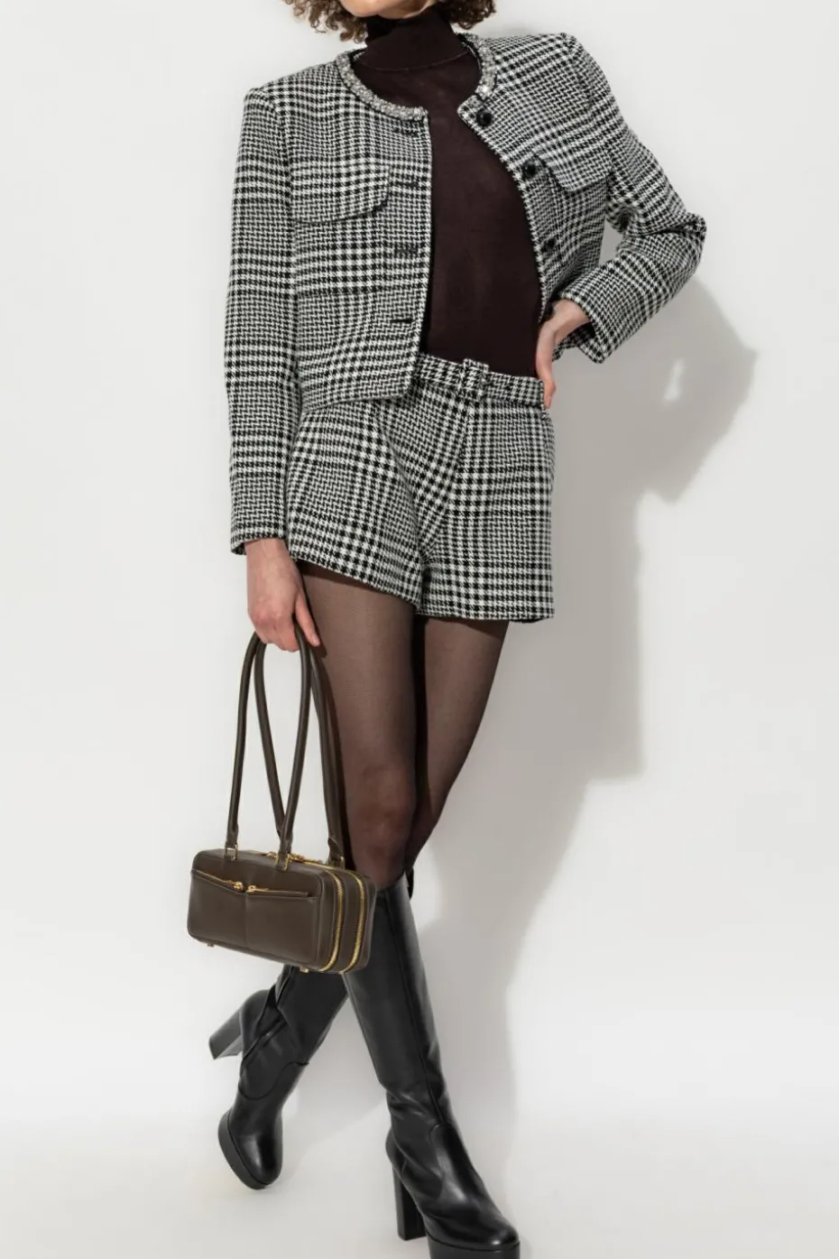 Self-Portrait BLACK Jacket with houndstooth pattern