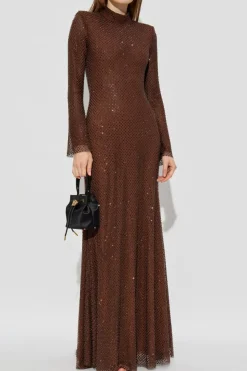 Self-Portrait BROWN Long dress with shimmering appliqués
