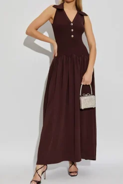 Self-Portrait BROWN Ribbed sleeveless dress