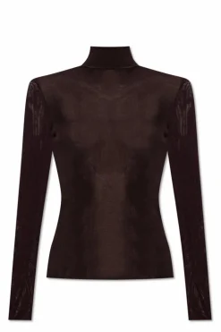 Self-Portrait BROWN Slightly transparent turtleneck