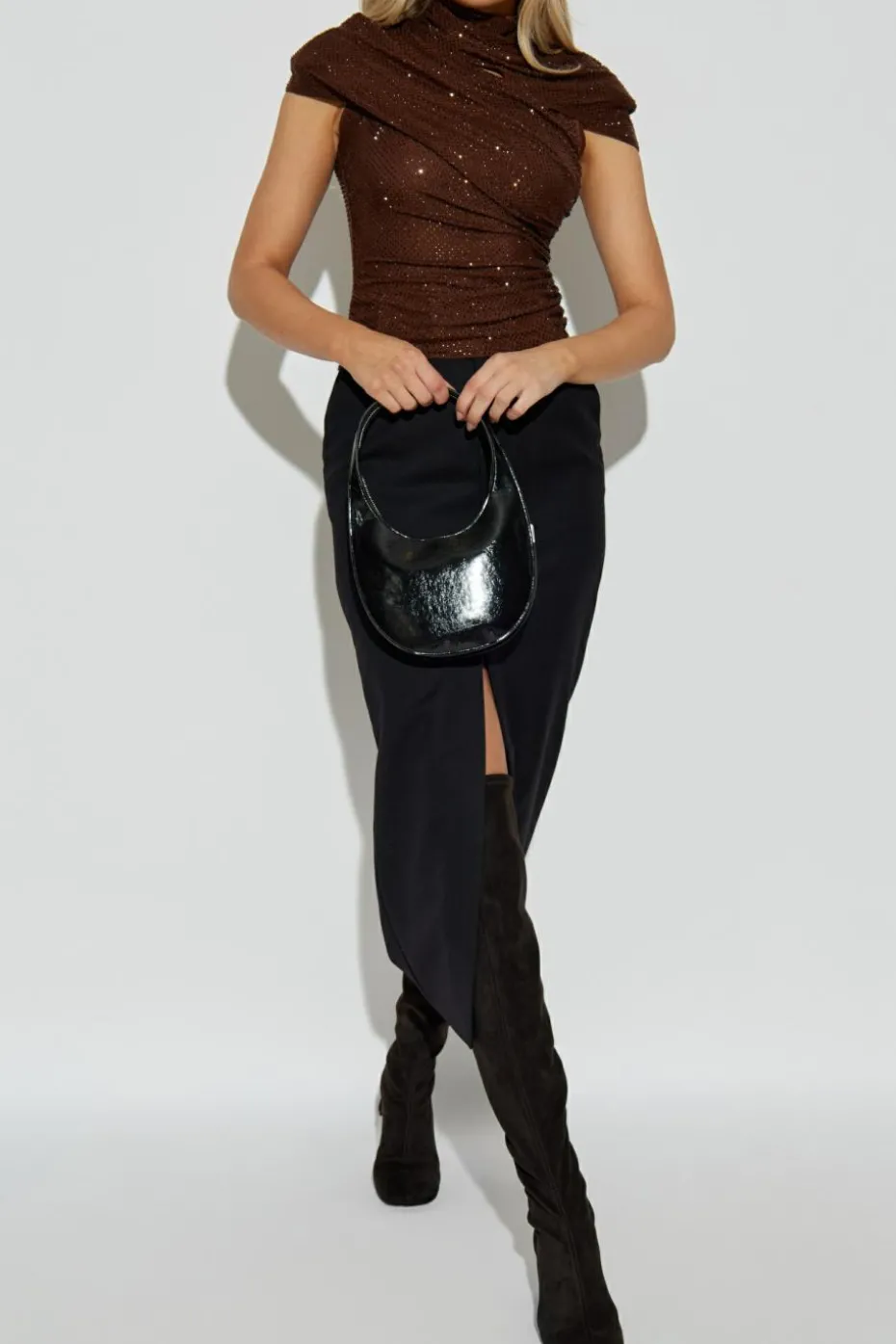 Self-Portrait BROWN Top with shimmering embellishments