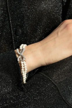 Self-Portrait cream Bracelet with shimmering crystals