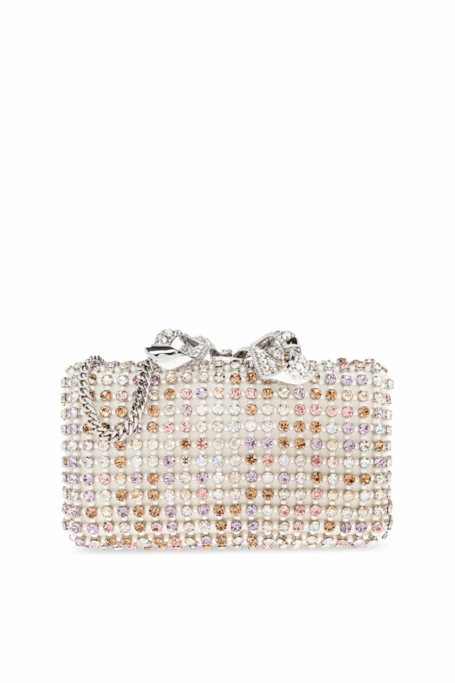 Self-Portrait cream Clutch with shimmering crystals