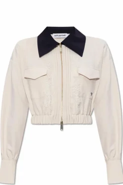 Self-Portrait cream Jacket with lace inserts