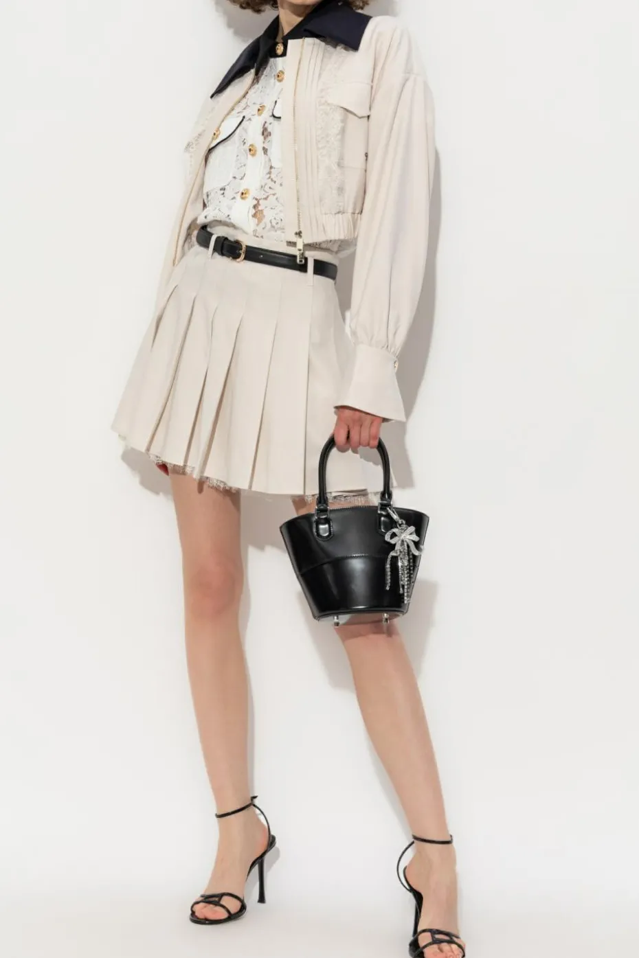 Self-Portrait cream Jacket with lace inserts