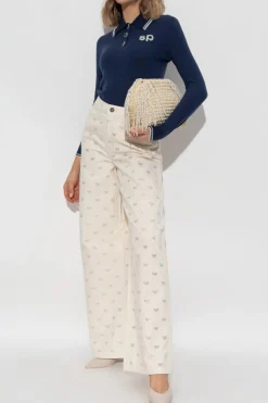 Self-Portrait cream Jeans with Shimmering Appliqués
